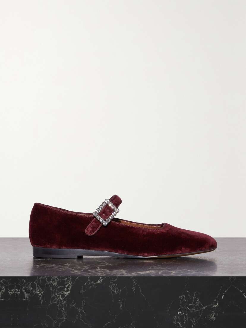 Le Monde Béryl Crystal-embellished Velvet Mary Jane Ballet Flats
