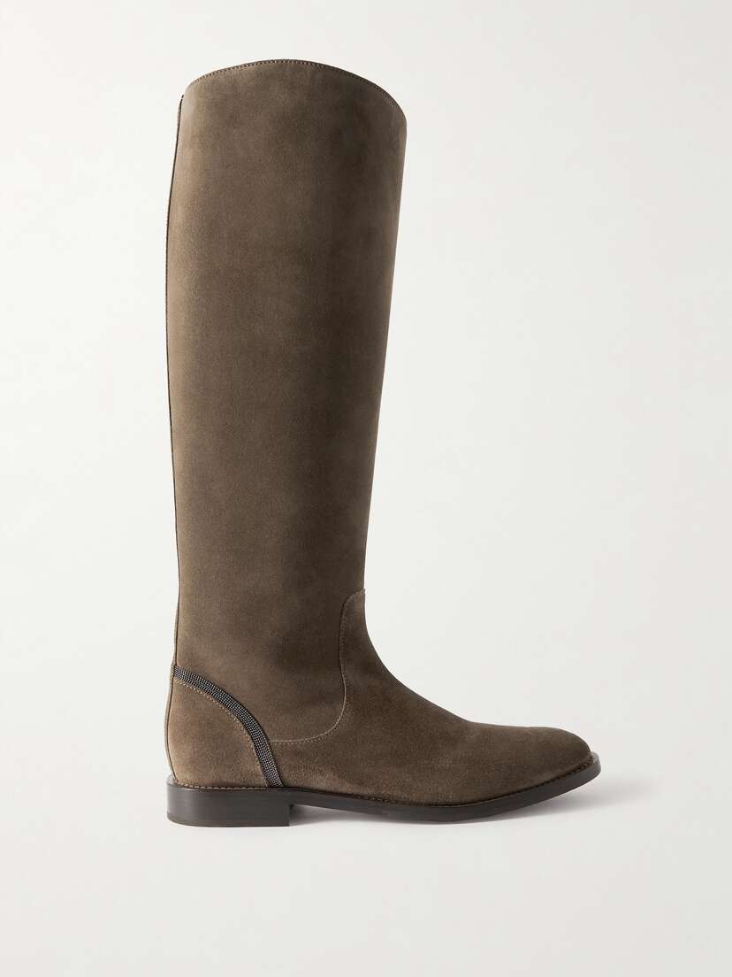 Brunello Cucinelli Bead-embellished Suede Knee Boots