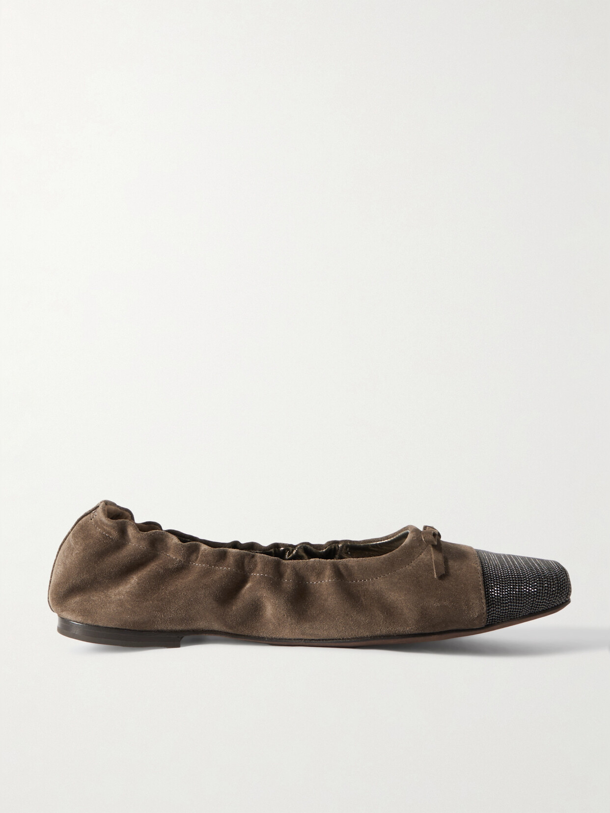 Shop Brunello Cucinelli Bead-embellished Suede Ballet Flats In Brown