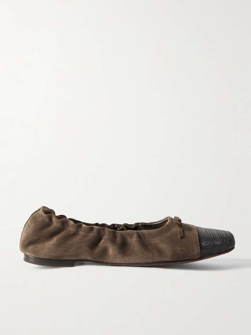 Brunello Cucinelli Bead-embellished Suede Ballet Flats