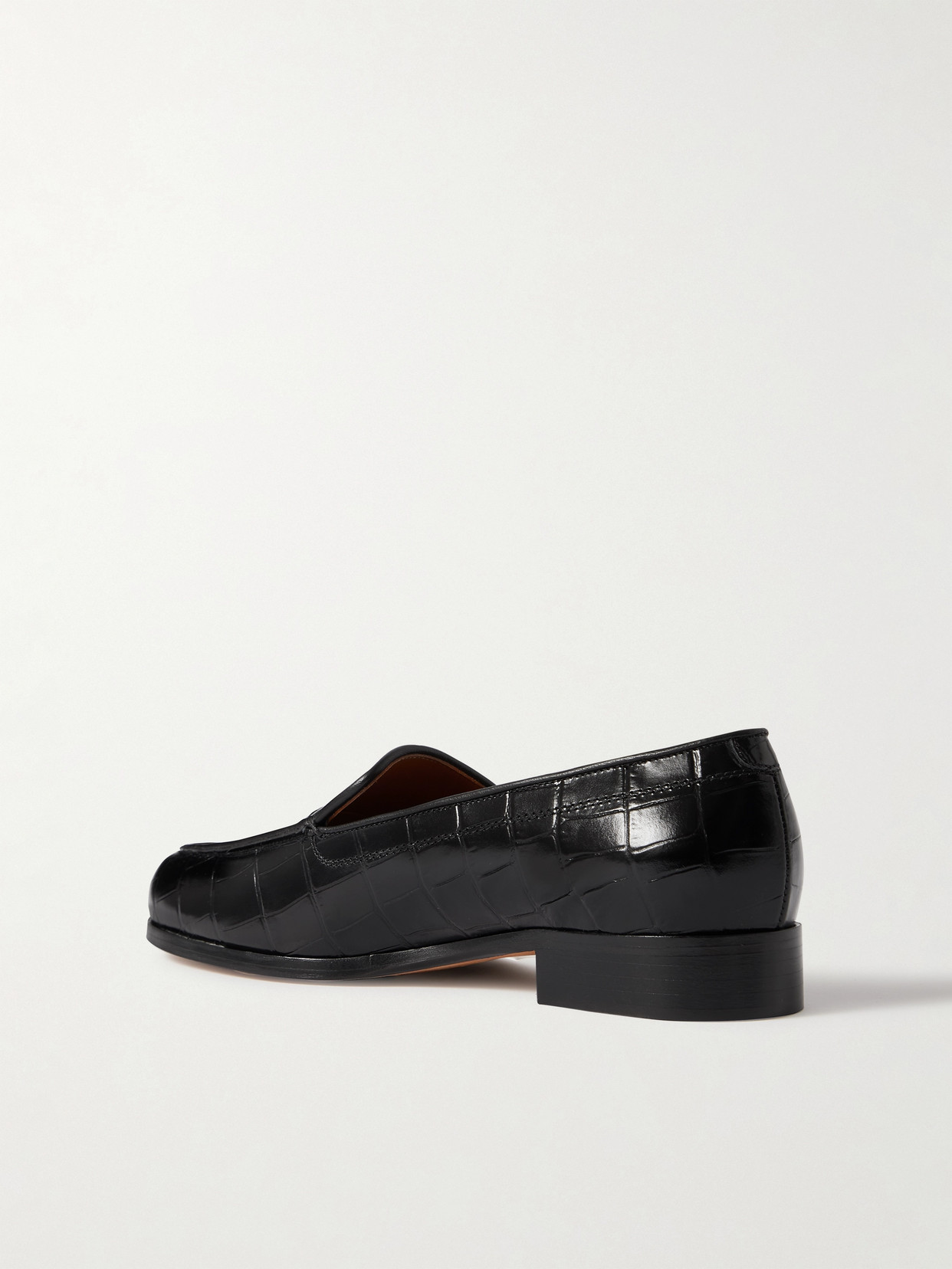 Shop Emme Parsons Danielle Croc-effect Patent-leather Loafers In Black