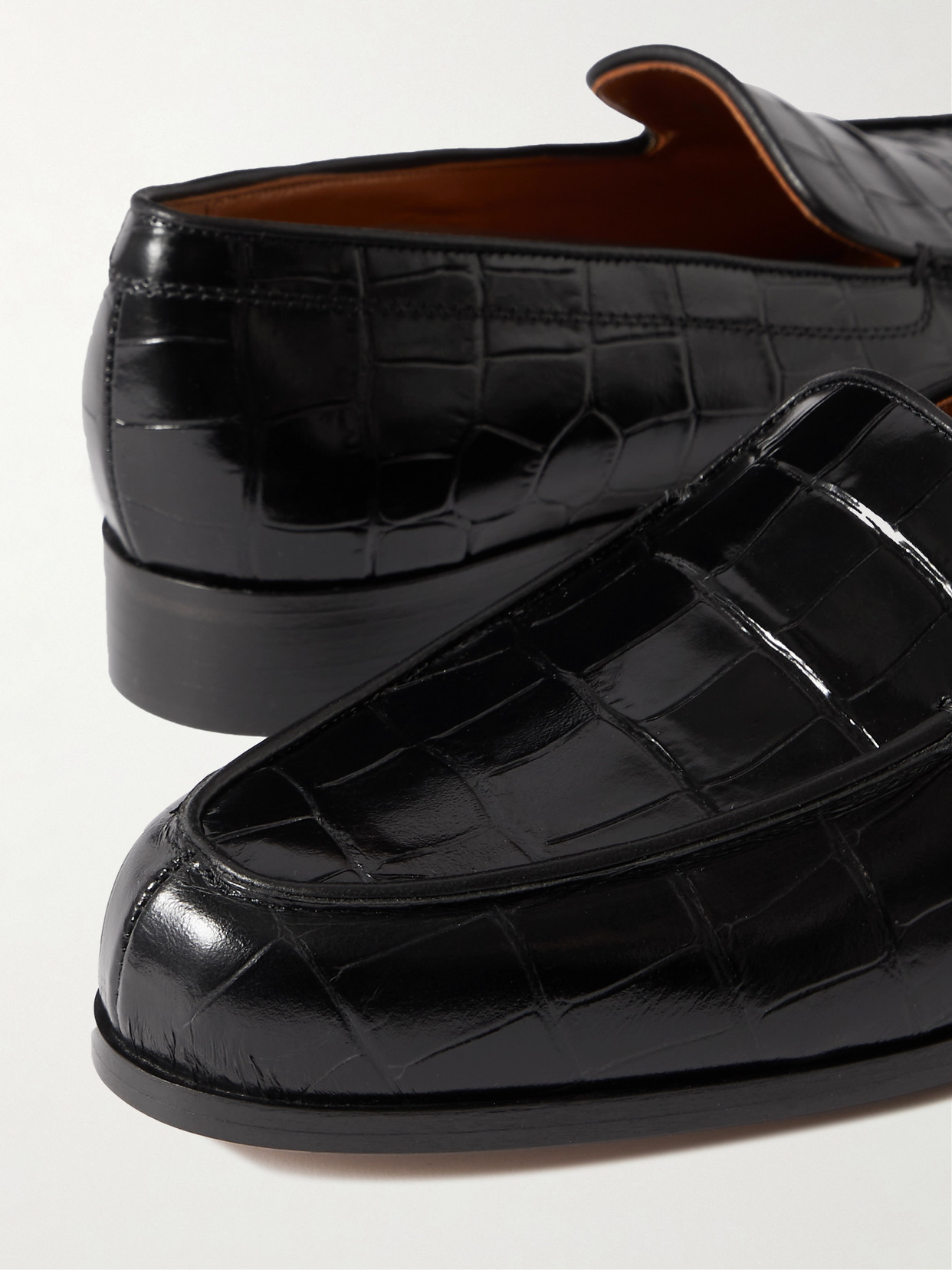 Shop Emme Parsons Danielle Croc-effect Patent-leather Loafers In Black