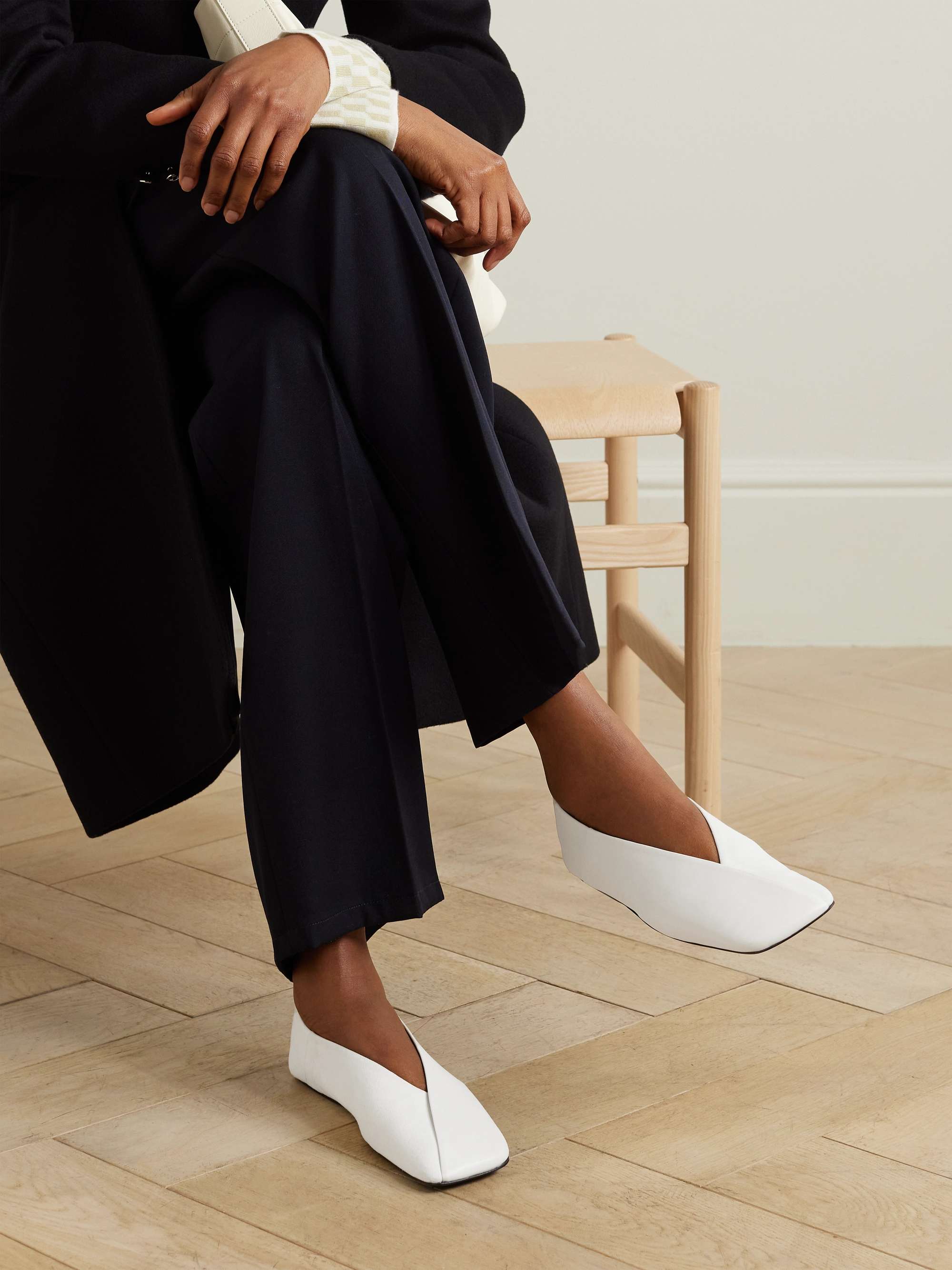 JIL SANDER Leather and suede ballet flats | NET-A-PORTER