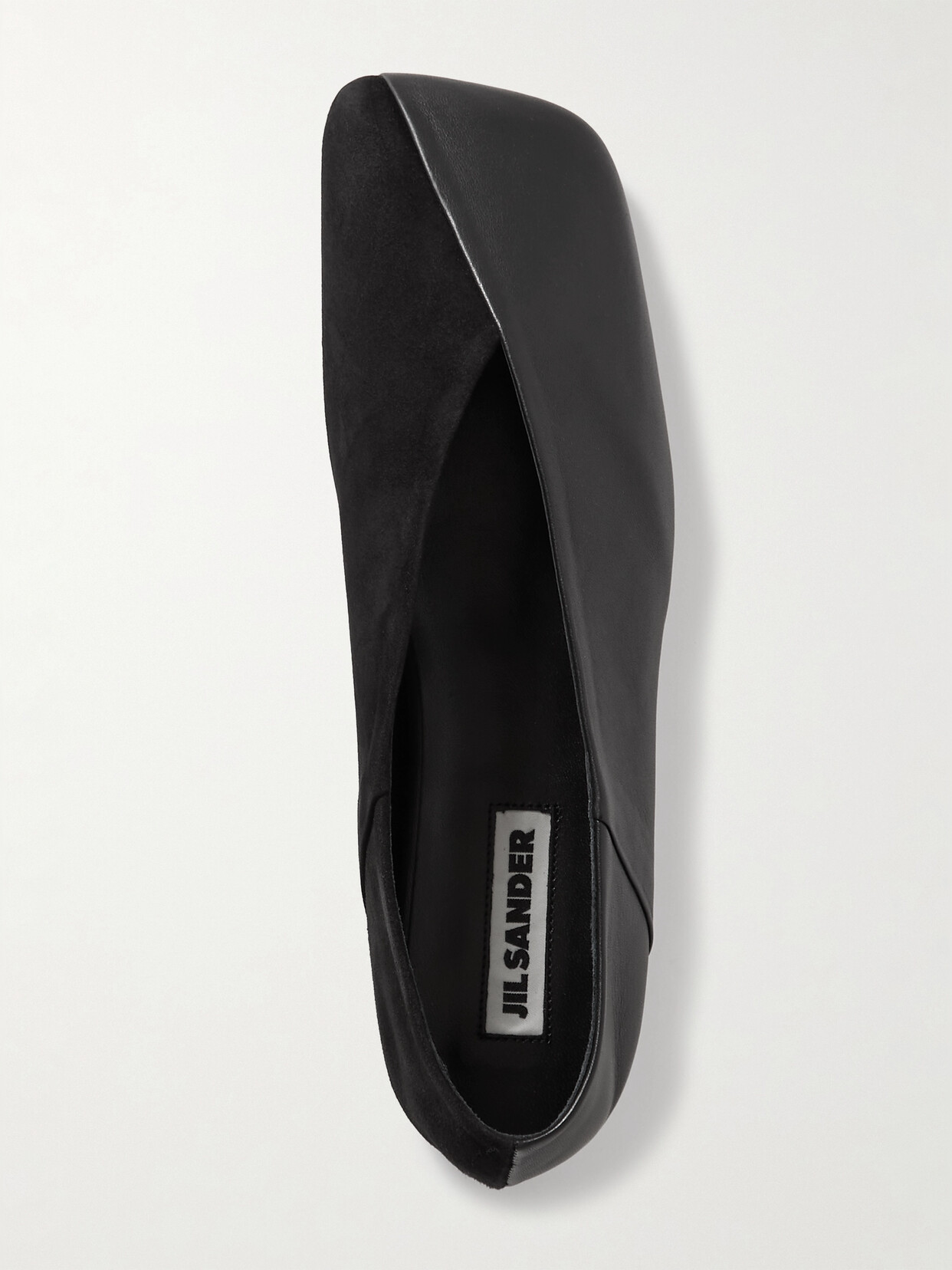 Jil Sander Asymmetric Leather And Suede Ballet Flats In Black