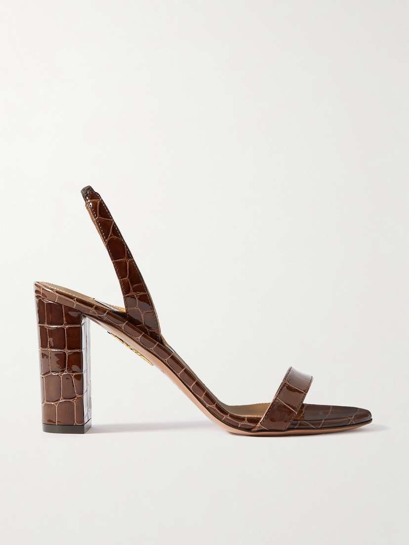 Aquazzura So Nude 85 Croc-effect Glossed-leather Slingback Sandals