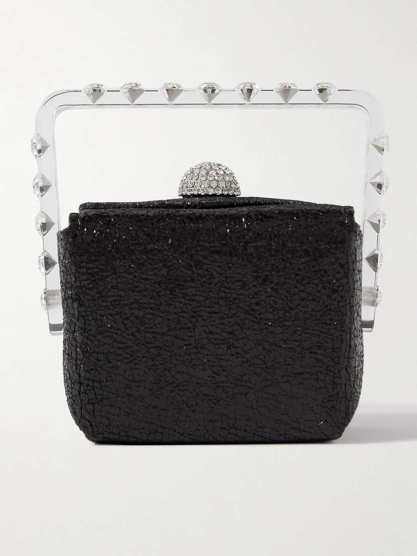 Aquazzura Noodle Box Crystal-embellished Pvc And Cracked-leather Tote