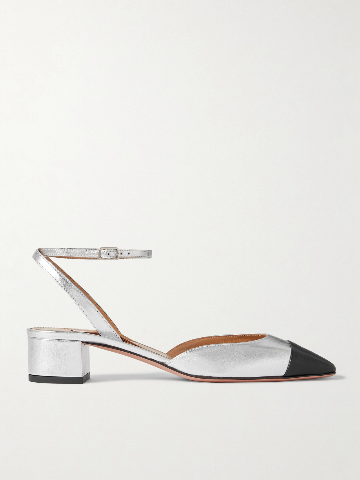 Shop Aquazzura French Flirt 35 Two-tone Metallic Leather Mary Jane Pumps In Silver