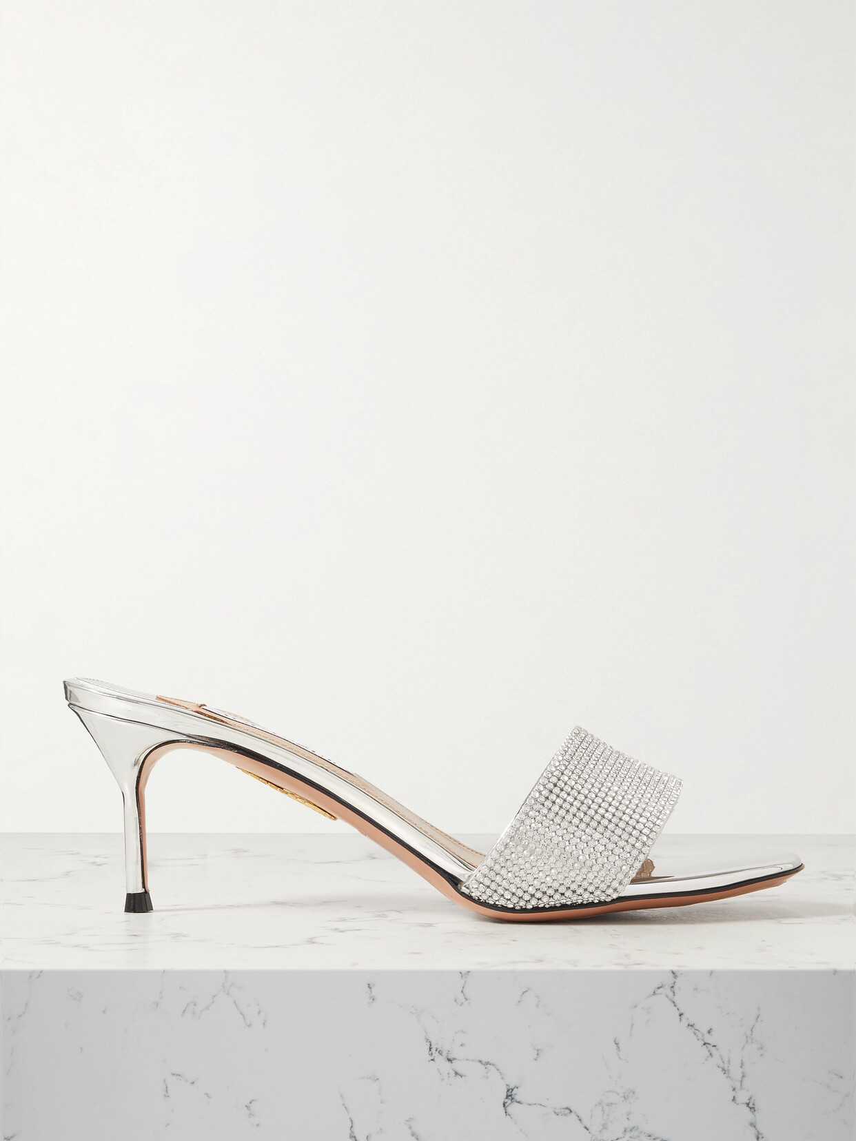 Aquazzura Crystal Metallic Mule Sandals In Silver