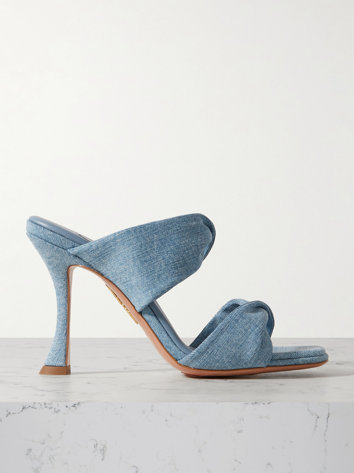 Shop Aquazzura Twist 95 Denim Mules In Blue