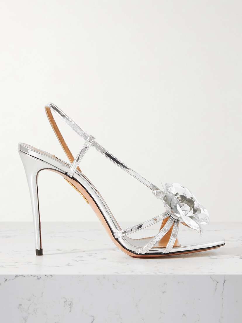Aquazzura Paris Rose 105 Crystal-embellished Metallic Leather Sandals