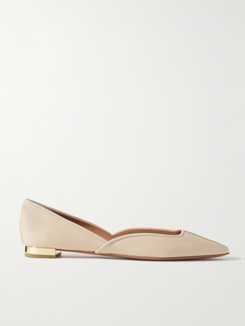 AQUAZZURA Maia grosgrain-trimmed glossed-leather ballet flats