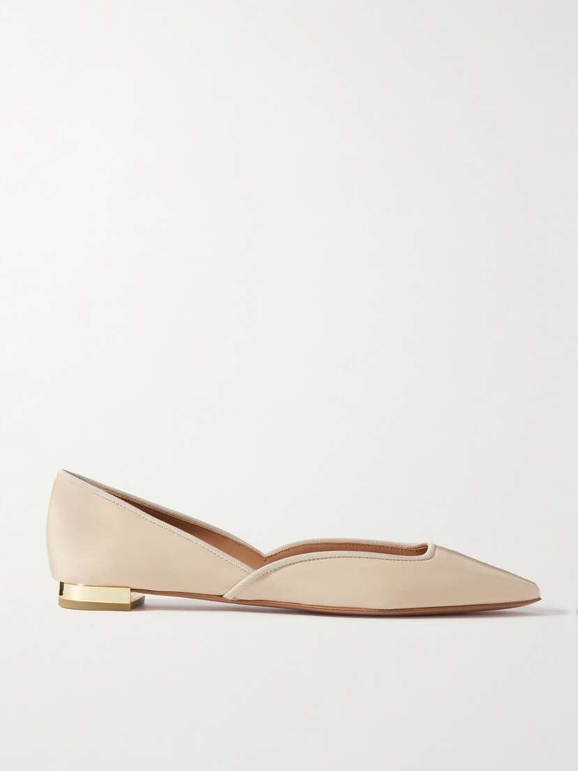 Aquazzura Maia Grosgrain-trimmed Glossed-leather Ballet Flats