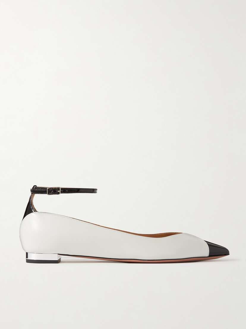 Aquazzura Pinot Two-tone Patent Leather-trimmed Smooth Leather Ballet Flats