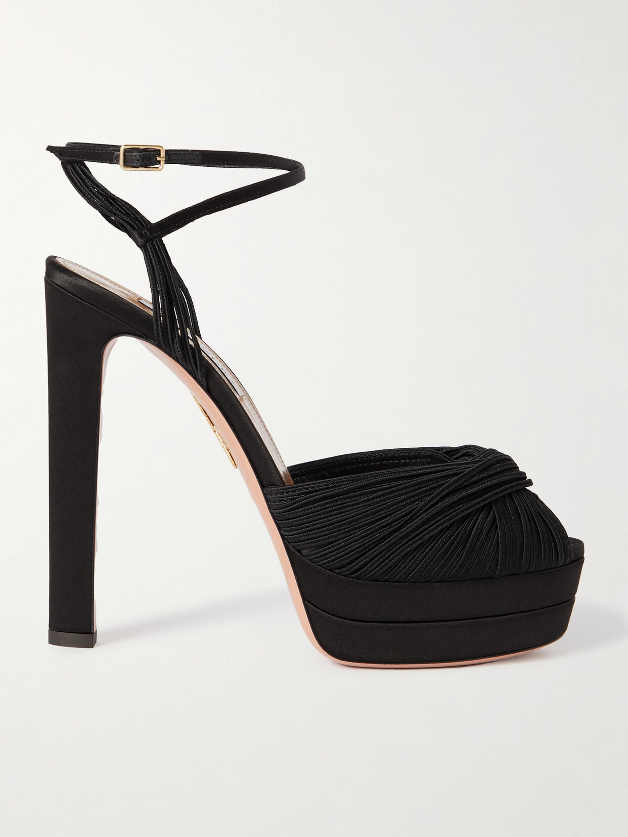 Shop Aquazzura Bellini Beauty 130 Twisted Satin Platform Sandals In Black