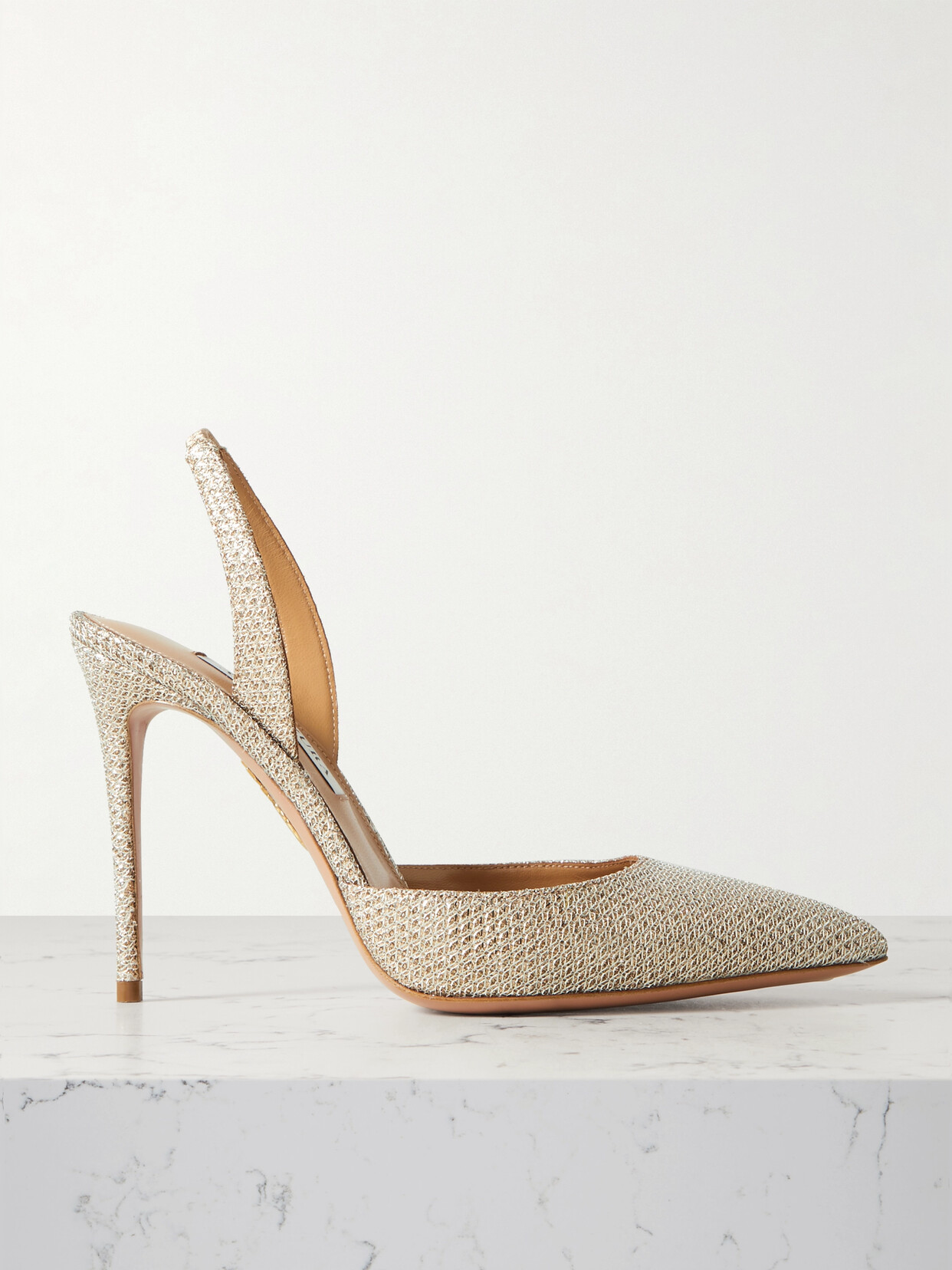 Aquazzura - So Nude 105 Metallic Textured Faux Leather Slingback Pumps - Gold