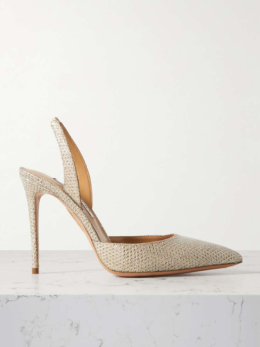 Aquazzura So Nude 105 Metallic Textured Faux Leather Slingback Pumps