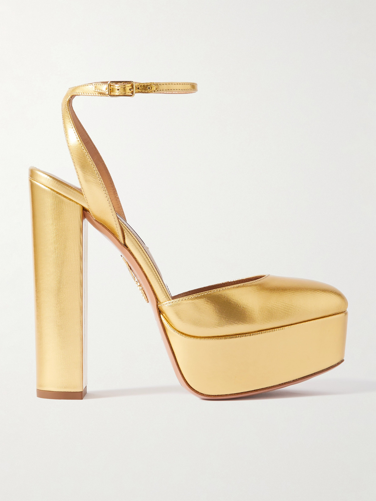 Aquazzura - So High Plateau 140 Metallic Faux Leather Platform Pumps - Gold