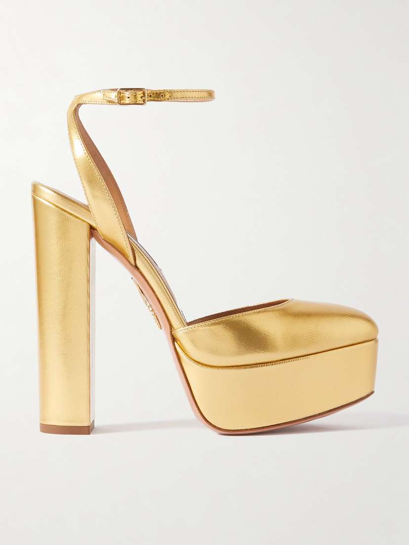 Aquazzura So High Plateau 140 Metallic Faux Leather Platform Pumps
