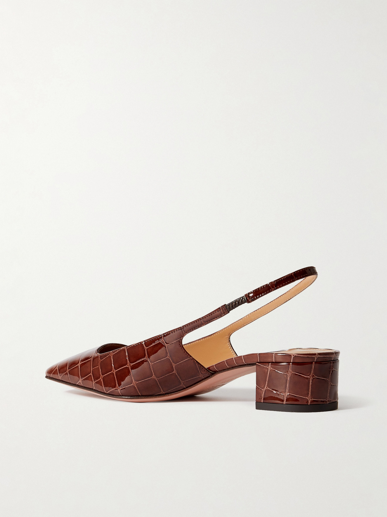 Shop Aquazzura Ginza 35 Croc-effect Leather Slingback Pumps In Brown