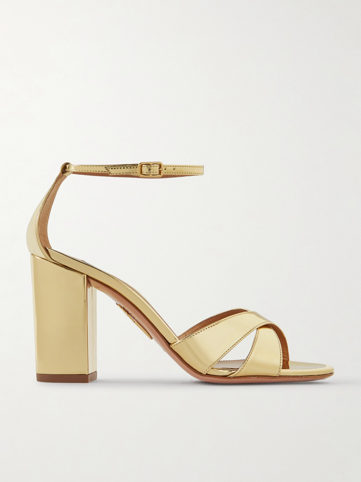 Aquazzura Divine 85 Mirrored-leather Sandals In Gold