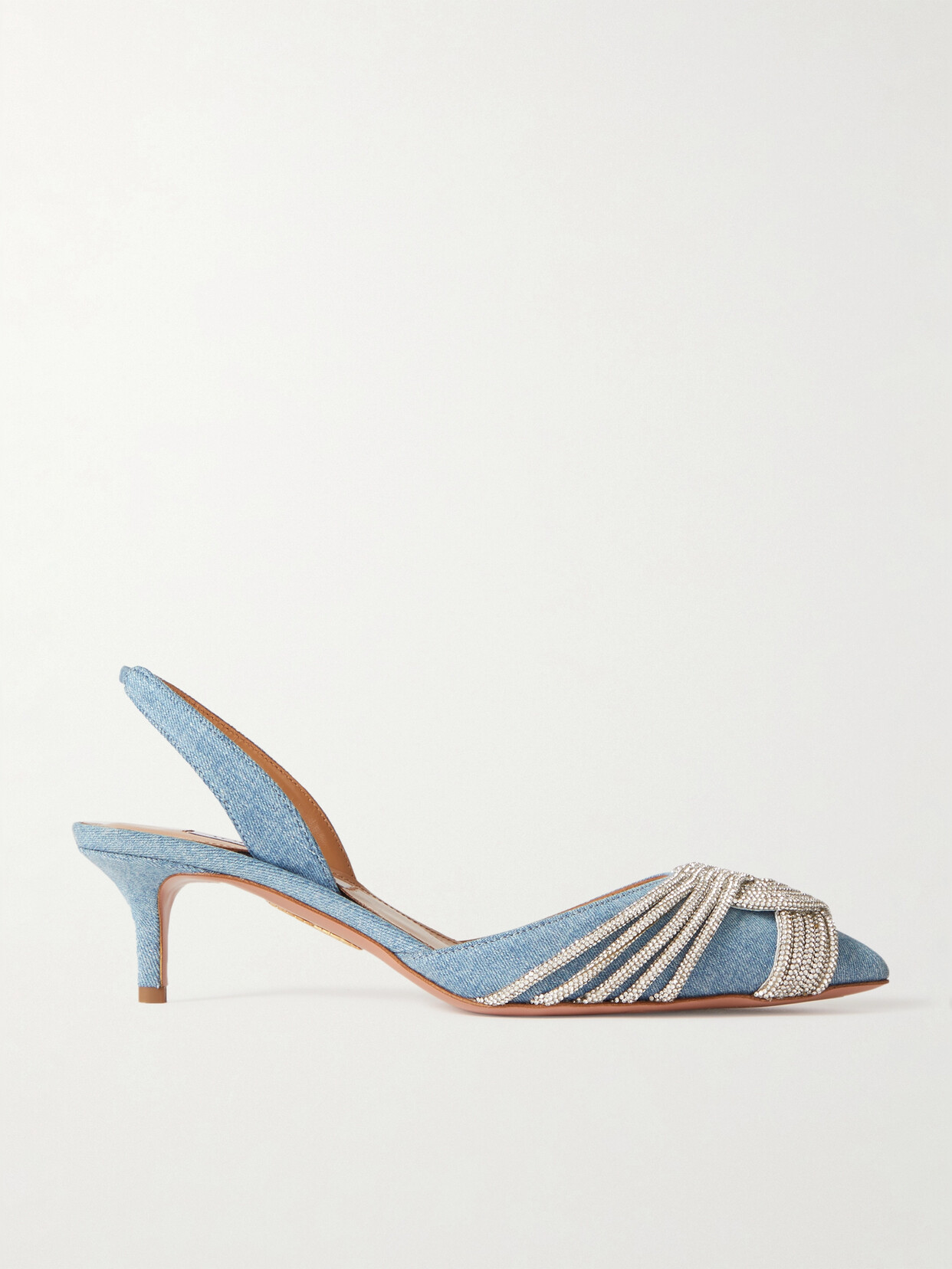 Aquazzura - Gatsby Sling 50 Crystal-embellished Denim Slingback Pumps - Blue