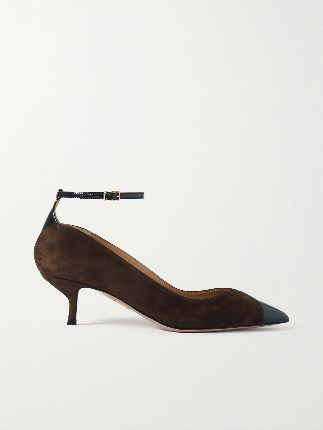 Shop Aquazzura Pinot 50 Patent Leather-trimmed Suede Pumps In Brown