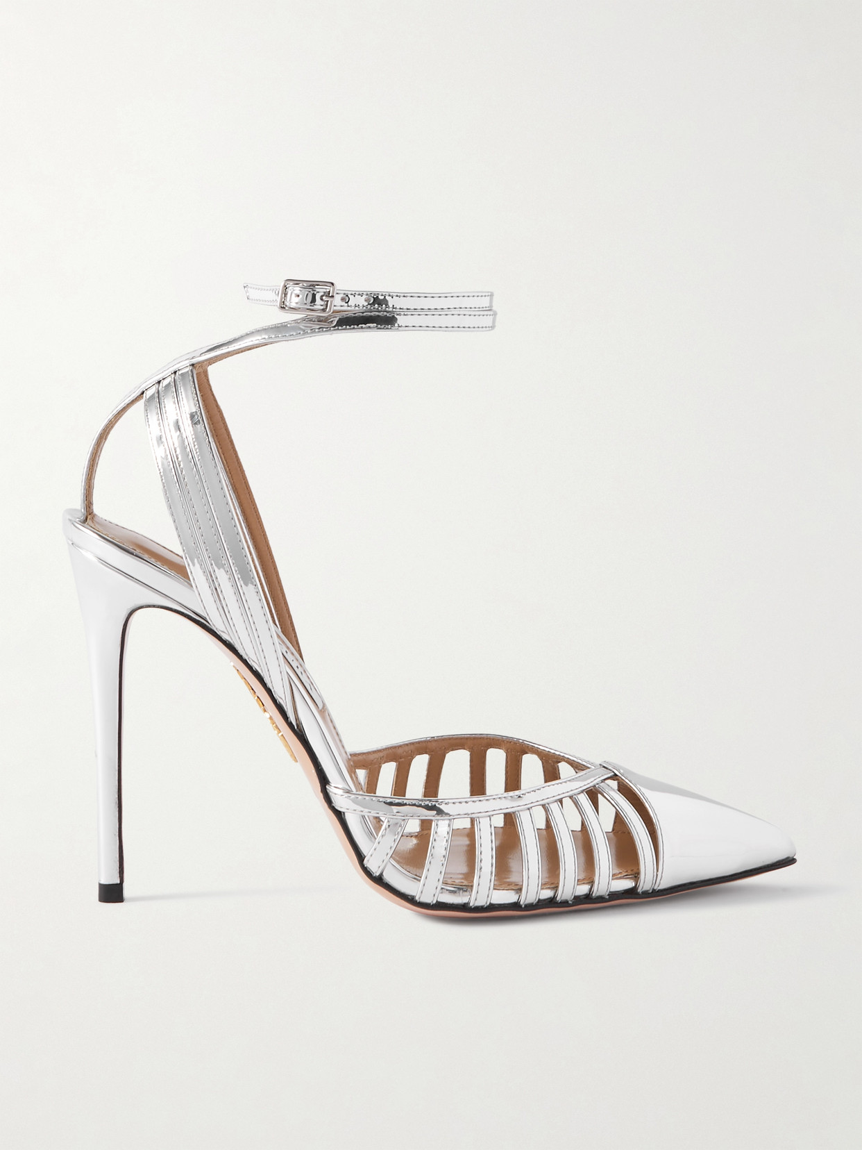 Aquazzura - 105 Cutout Mirrored-leather Point-toe Pumps - Silver