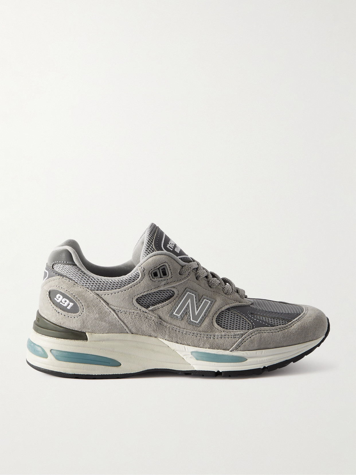 New Balance 991v2 Mesh And Faux Leather-trimmed Suede Trainers In Grey