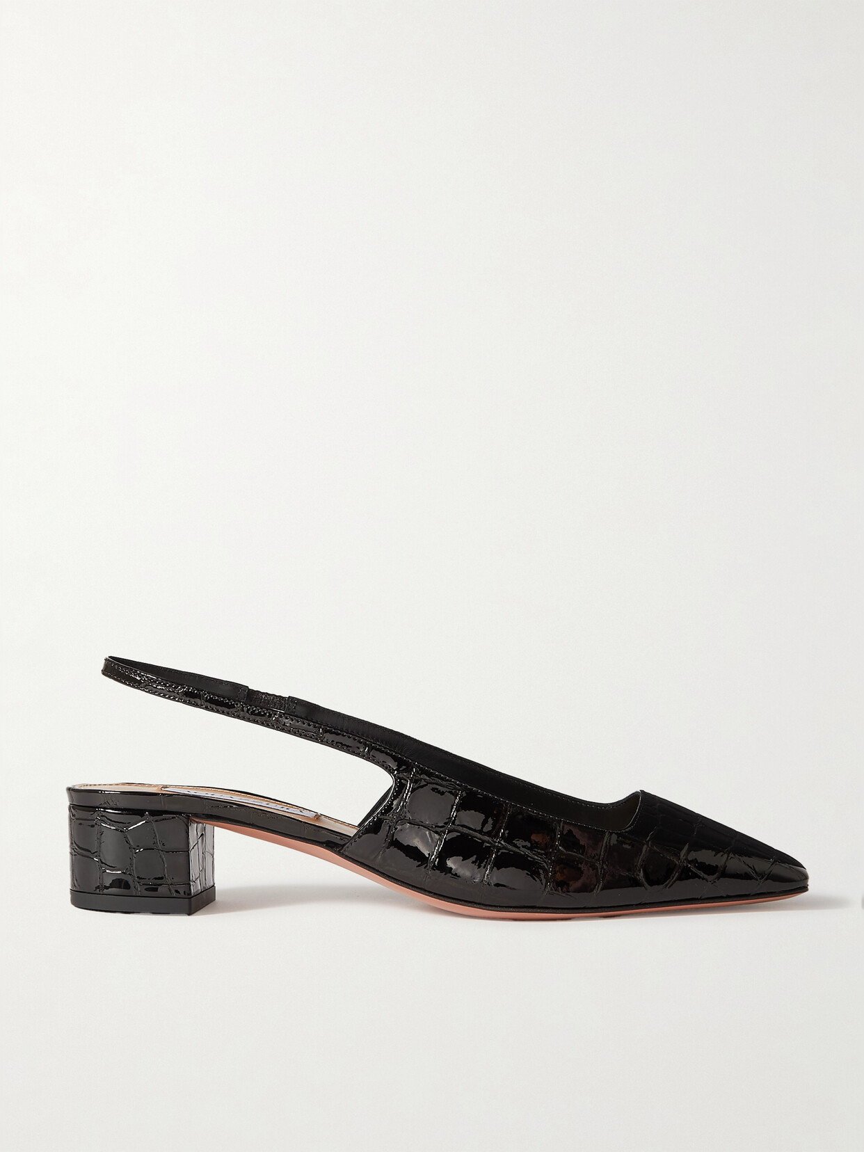 Aquazzura Ginza 35 Croc-effect Patent-leather Slingback Pumps - Black