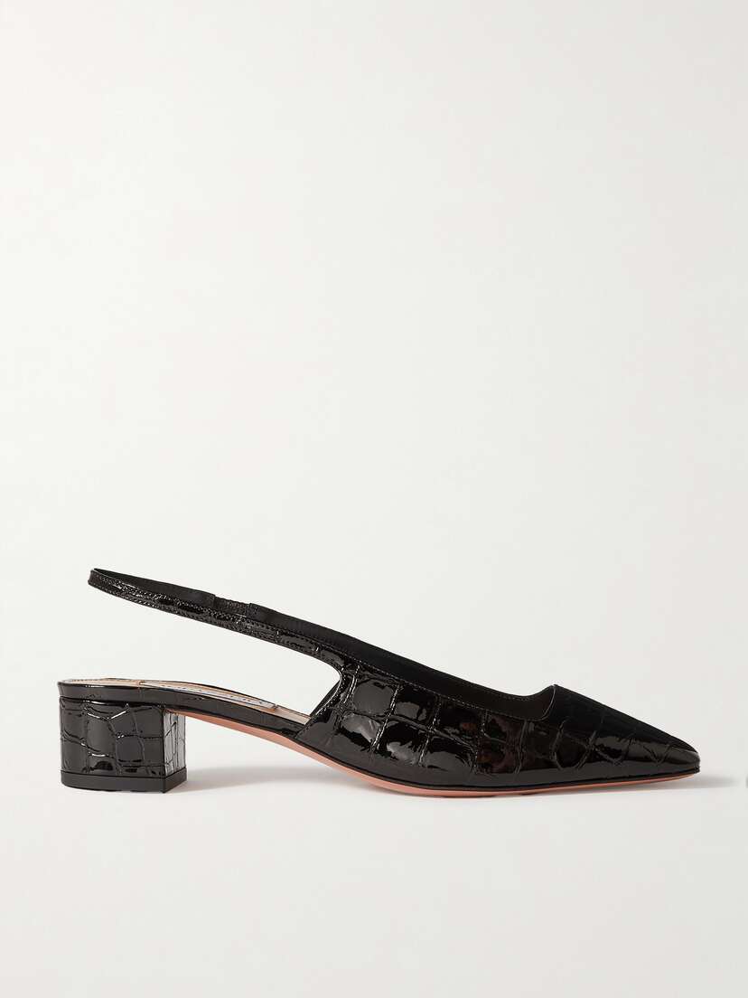 Aquazzura Ginza 35 Croc-effect Patent-leather Slingback Pumps