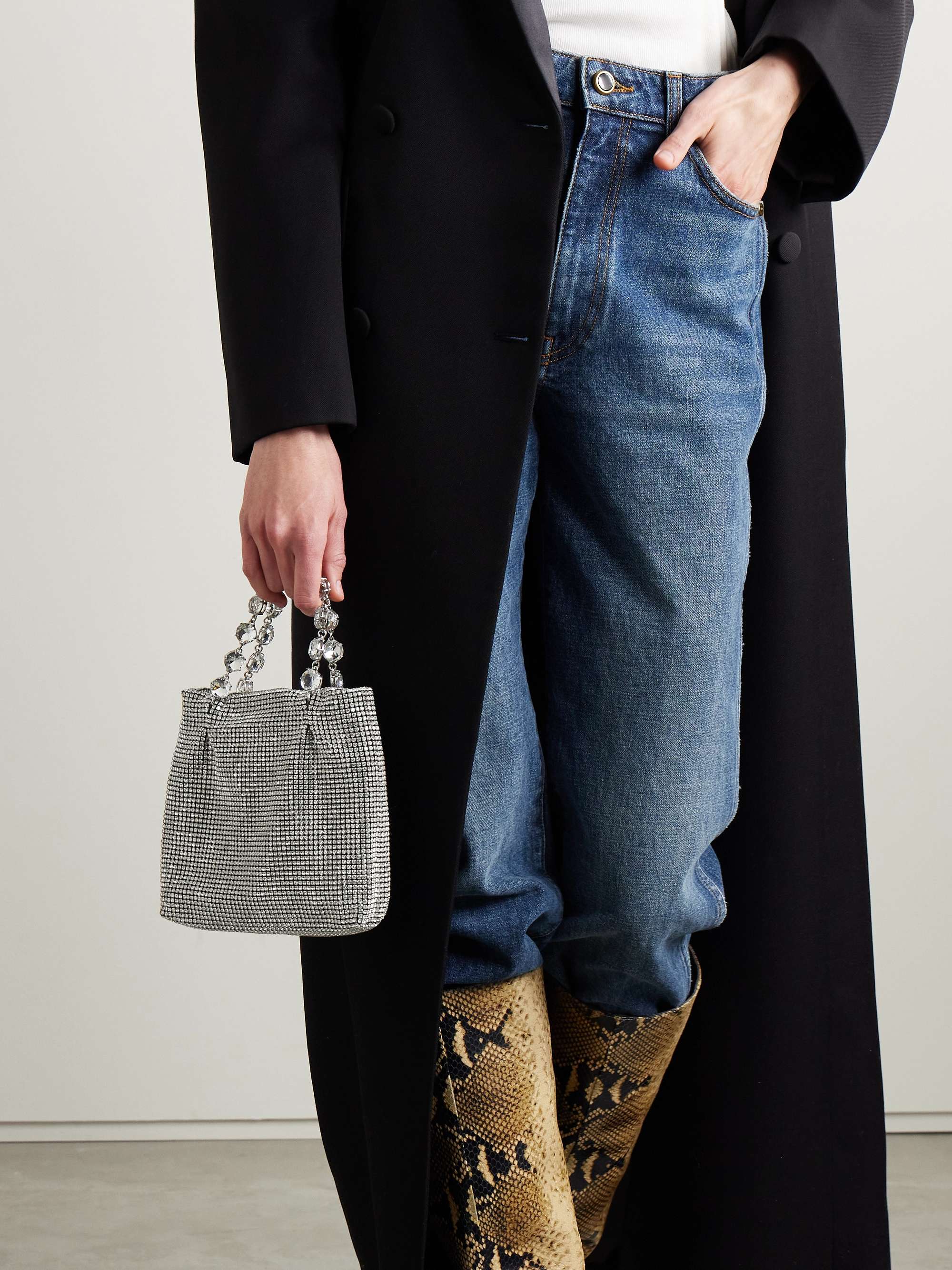 Galactic mini crystal embellished satin tote