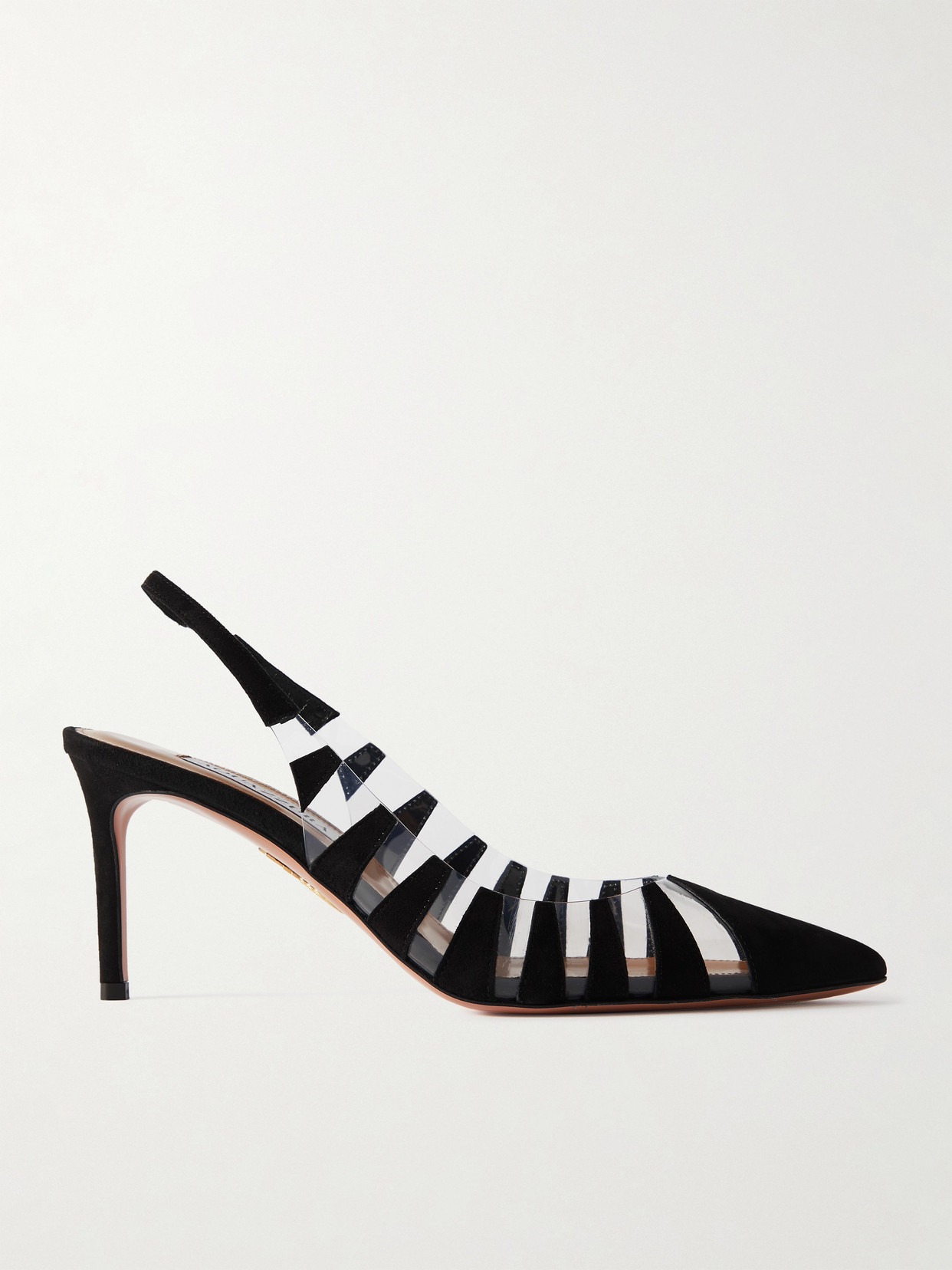 Aquazzura - Hot Rumor 75 Appliquéd Suede And Pvc Slingback Pumps - Black