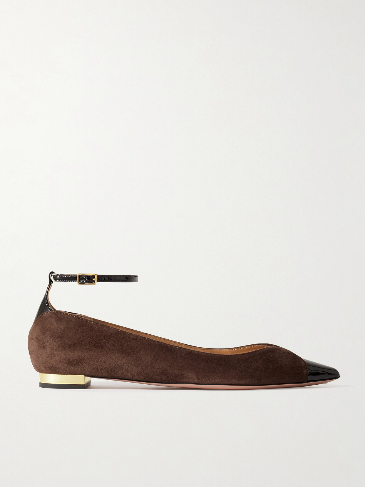 Shop Aquazzura Pinot Two-tone Patent Leather-trimmed Suede Ballet Flats In Brown