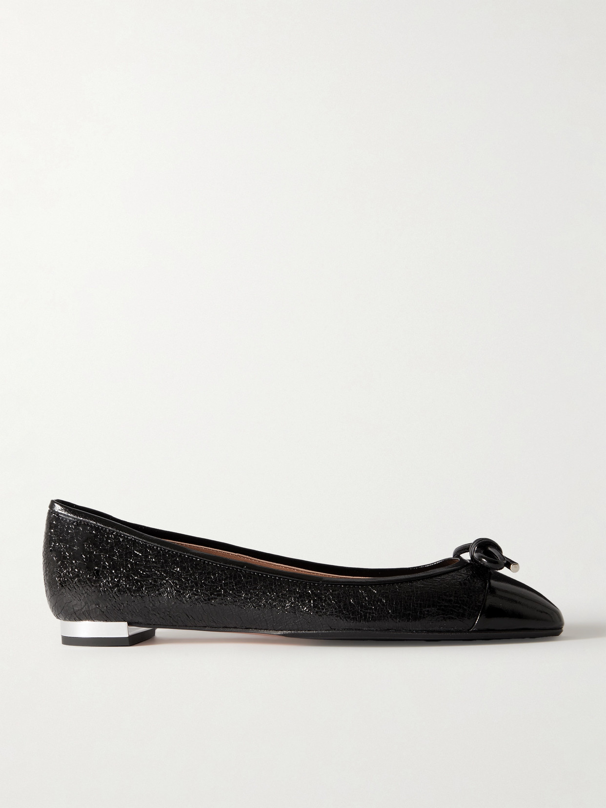 Aquazzura Parisina Bow-embellished Crinkled-leather Ballet Flats In Black