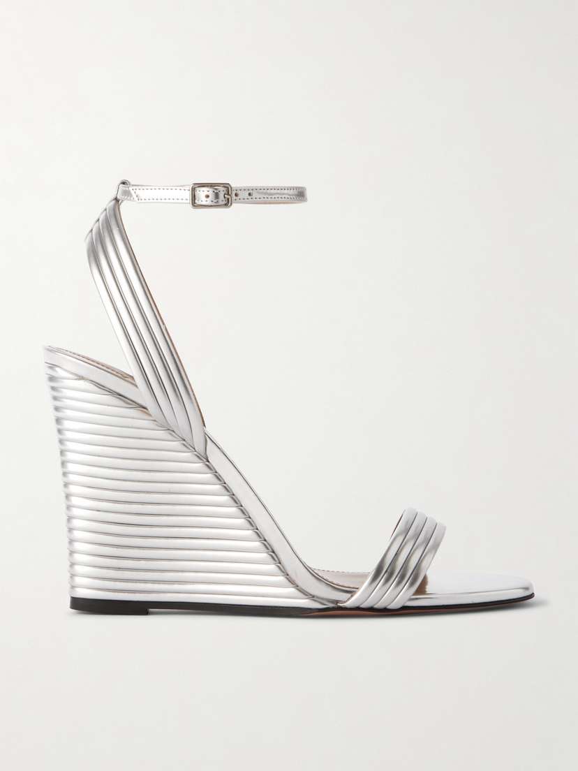 Aquazzura Wow 95 Metallic Leather Wedge Sandals