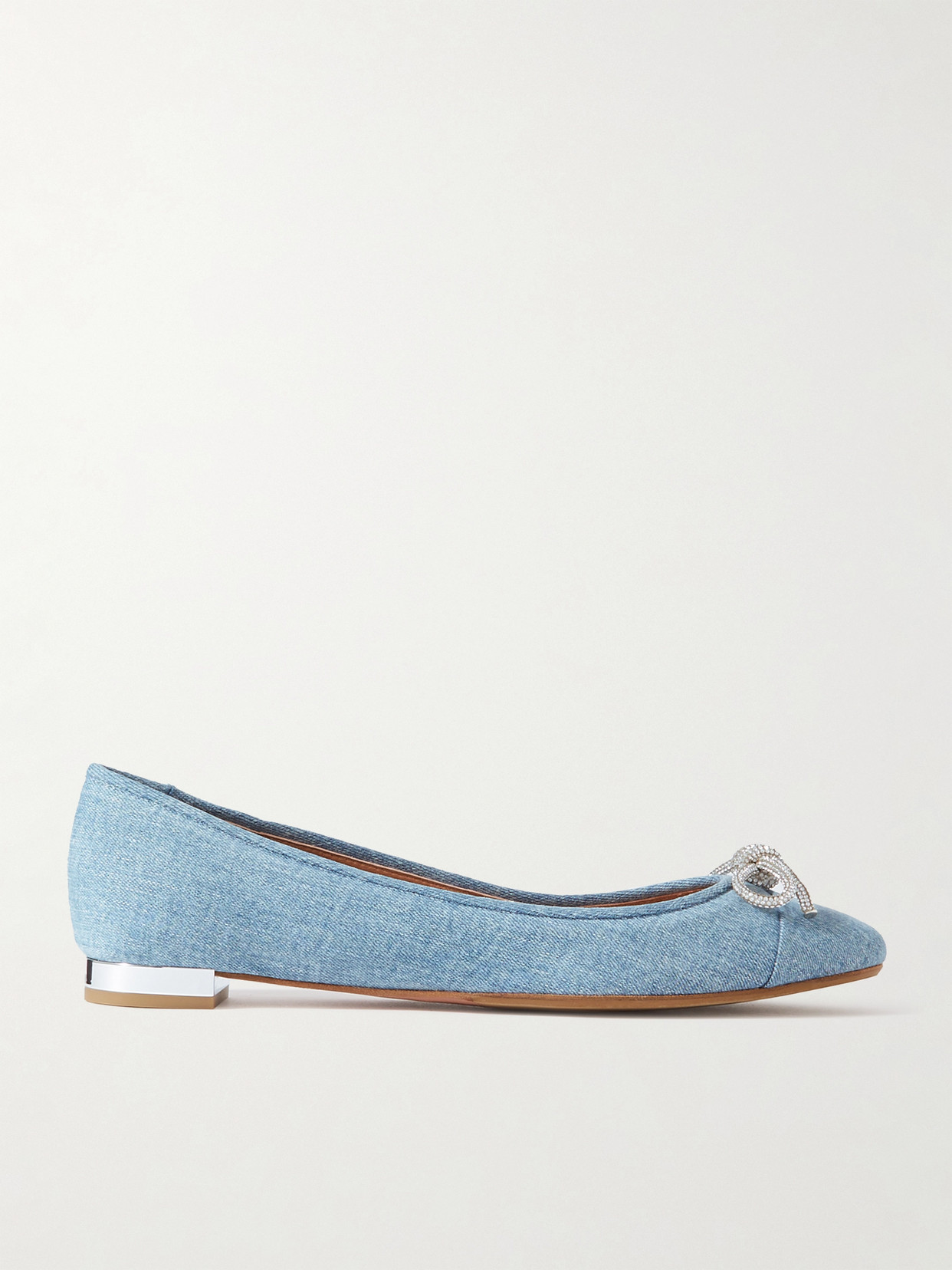 Aquazzura - Parisina Crystal-embellished Denim Ballet Flats - Blue