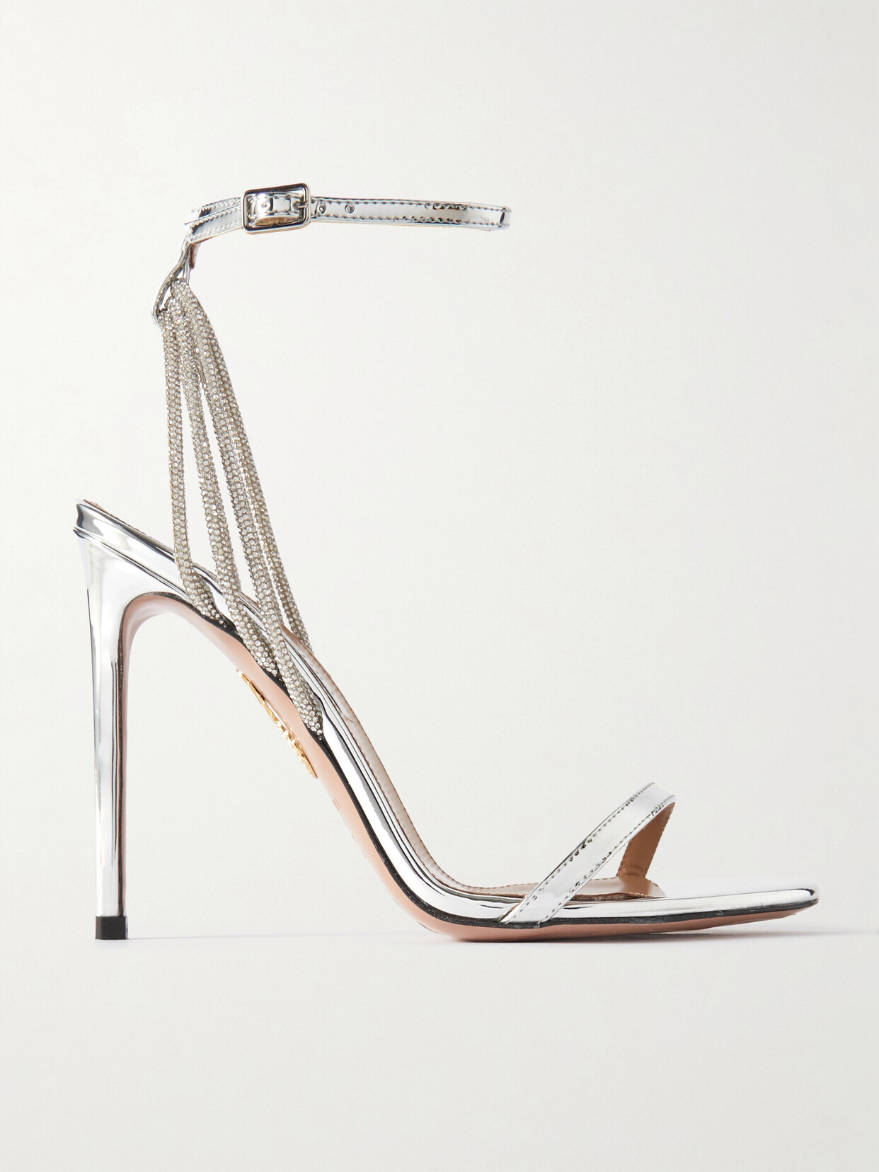 Shop Aquazzura Wild At Heart 105 Crystal-embellished Mirrored-leather Sandals In Silver