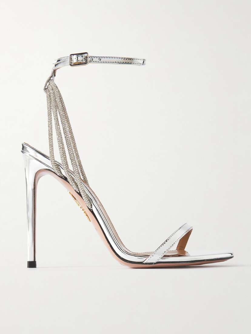 Aquazzura Wild At Heart 105 Crystal-embellished Mirrored-leather Sandals