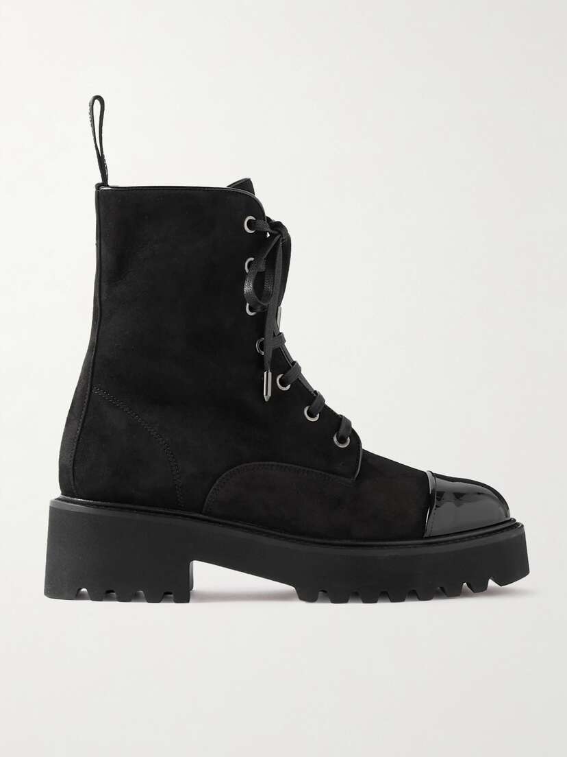 Aquazzura Desert Patent Leather-trimmed Suede Ankle Boots