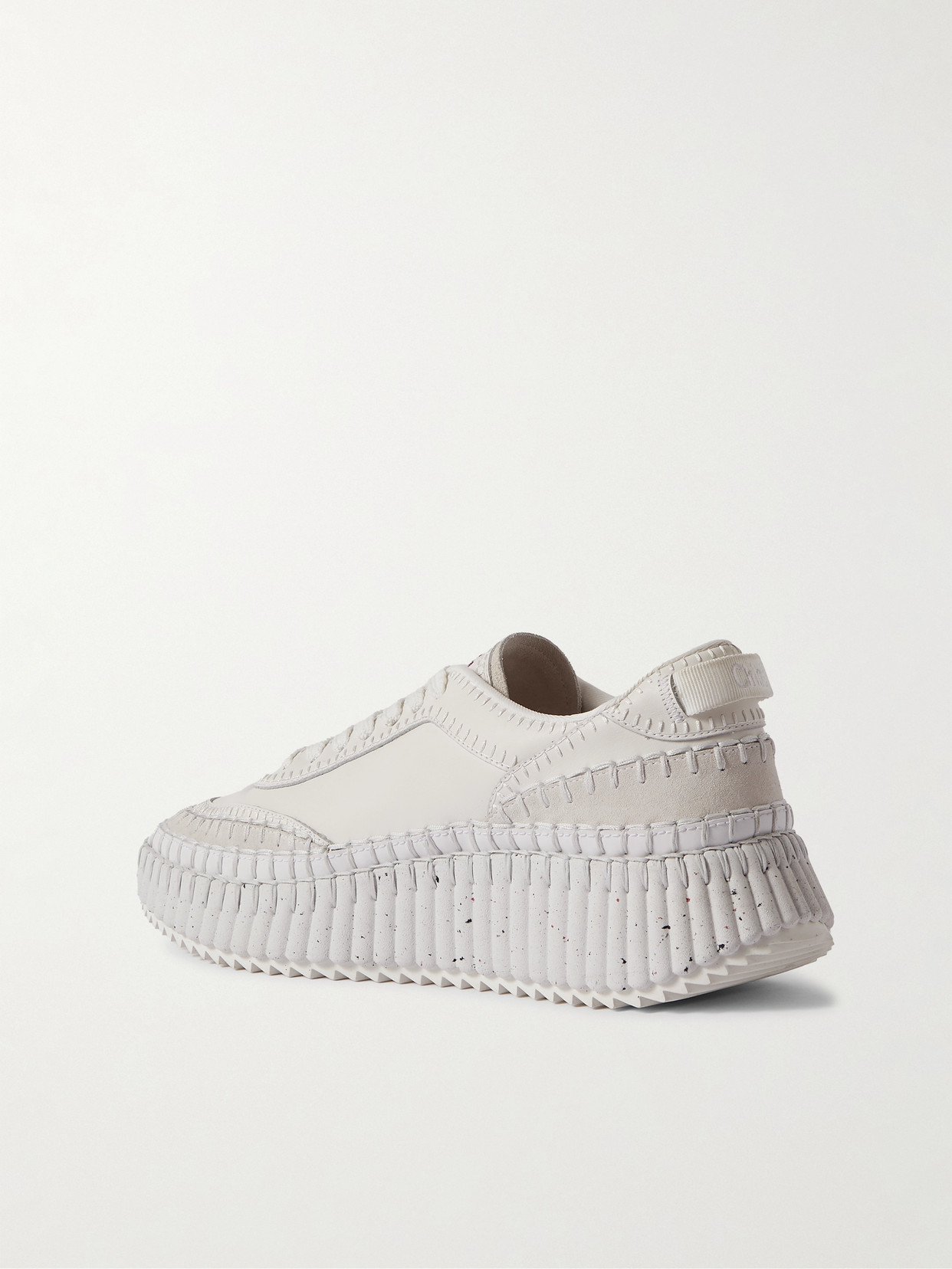 Shop Chloé + Net Sustain Nama Embroidered Suede-trimmed Leather Sneakers In White