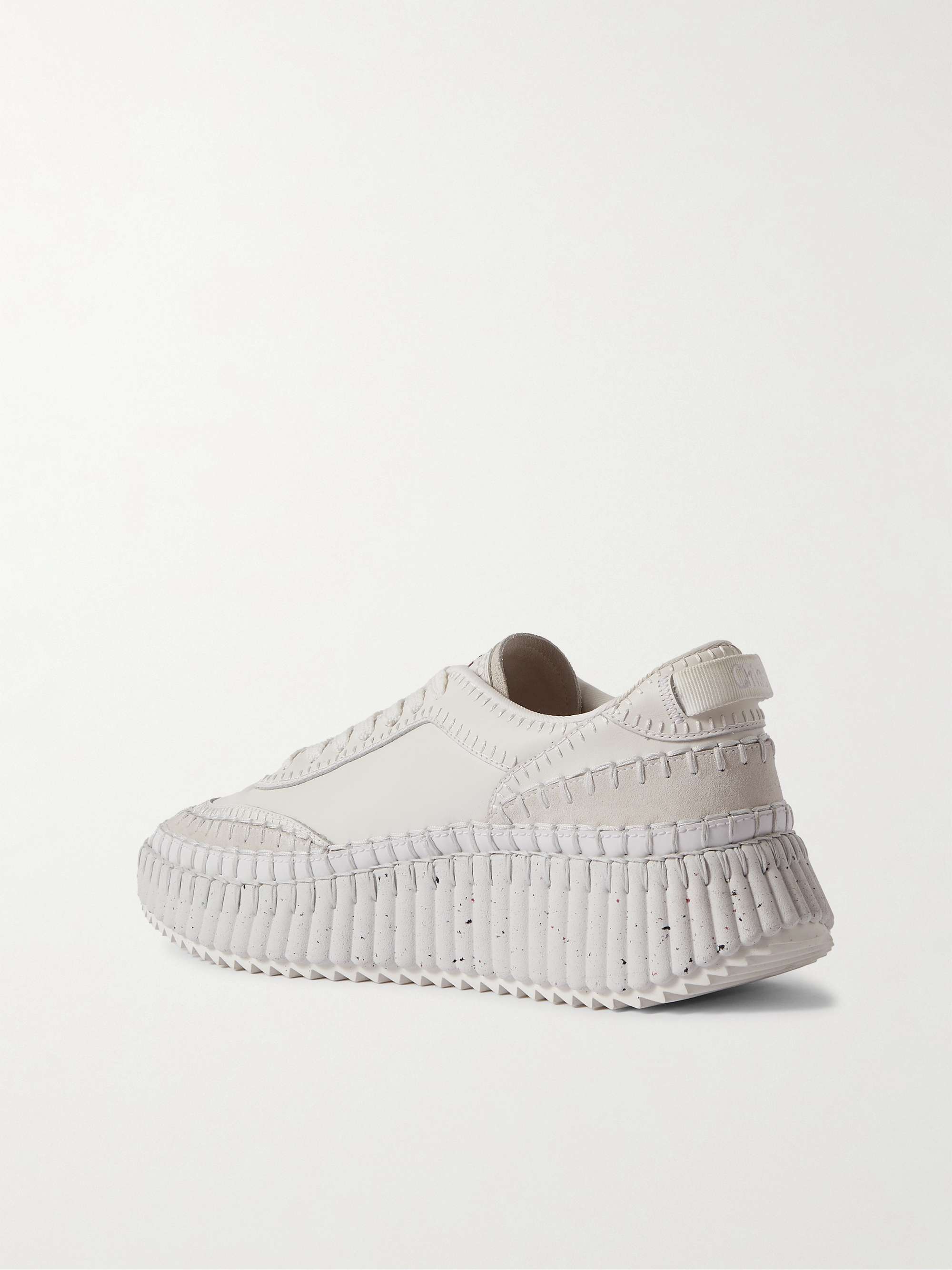 CHLOÉ + NET SUSTAIN Nama embroidered suede and recycled-mesh sneakers