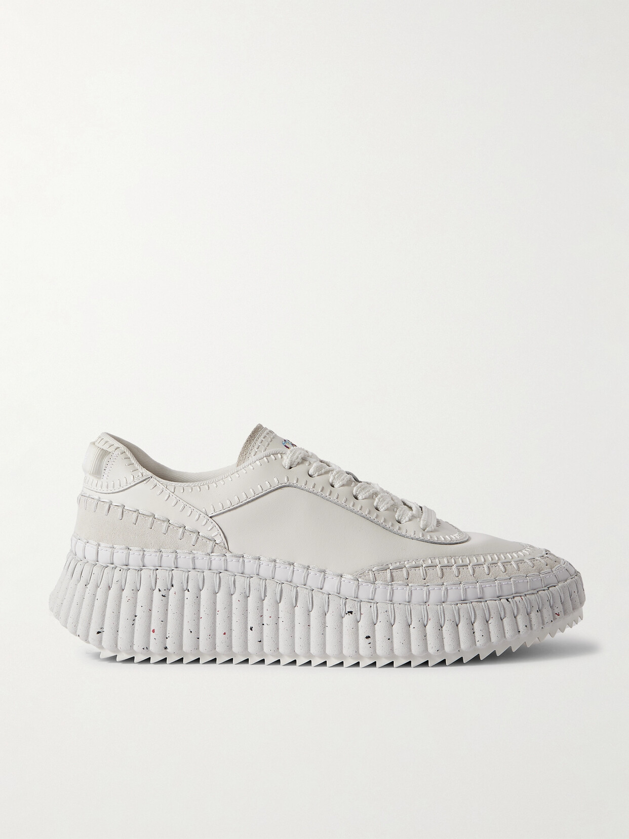 Chloé + Net Sustain Nama Embroidered Suede-trimmed Leather Sneakers In White