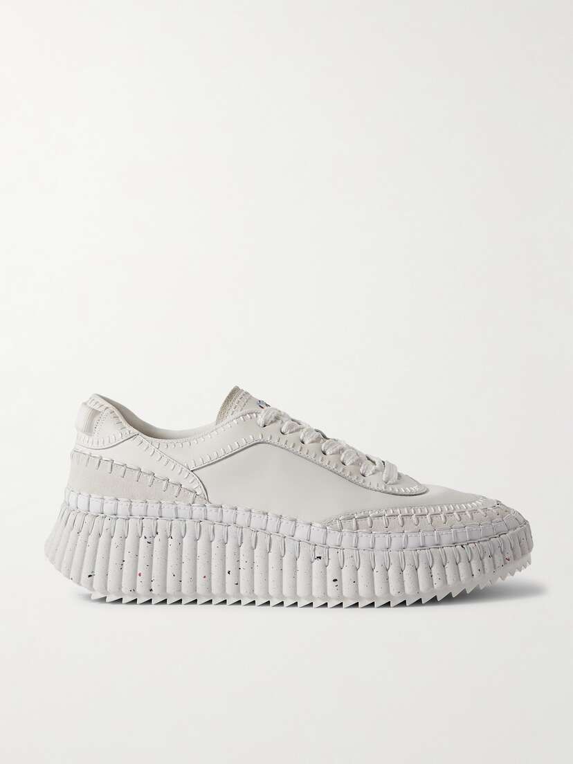 Chloé + Net Sustain Nama Embroidered Suede-trimmed Leather Sneakers