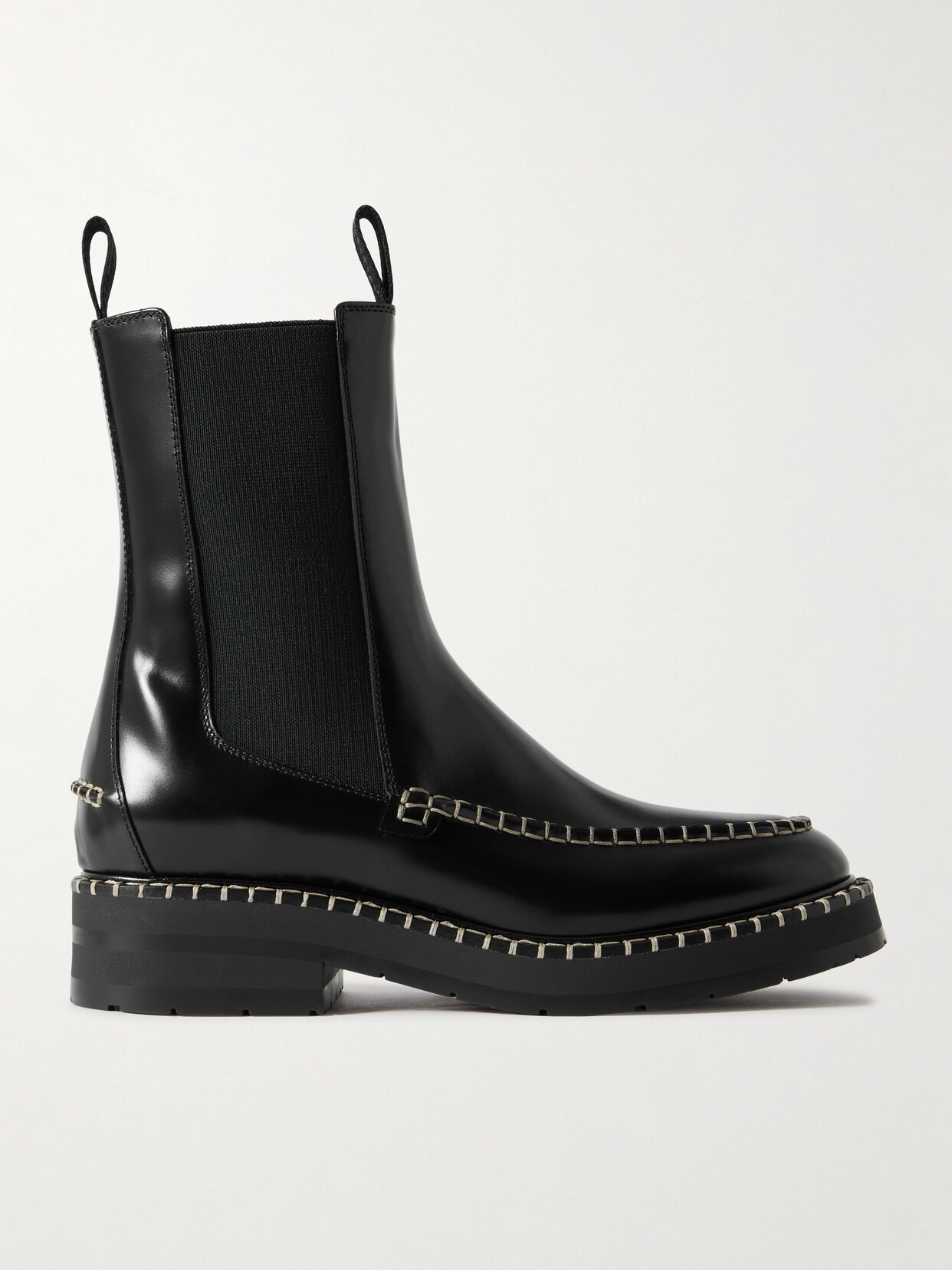 Chloé + Net Sustain Noua Whipstitched Glossed-leather Chelsea Boots - Black