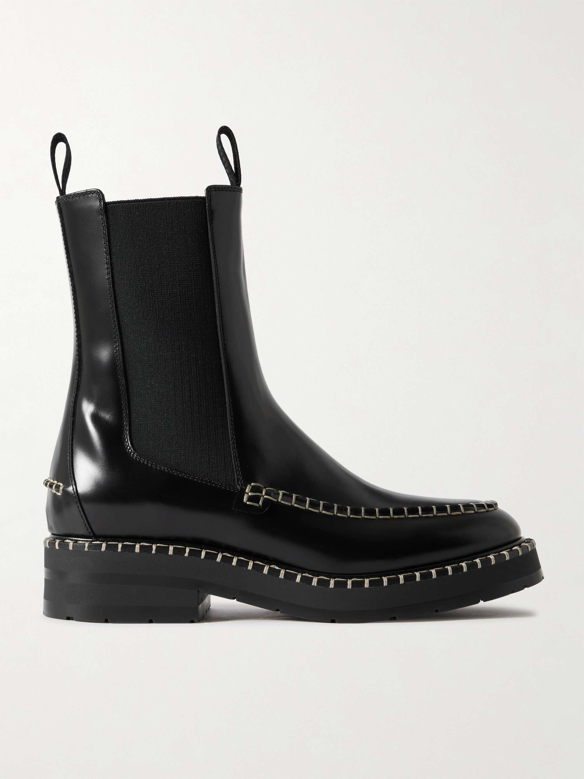 CHLO NET SUSTAIN Noua whipstitched glossed leather Chelsea