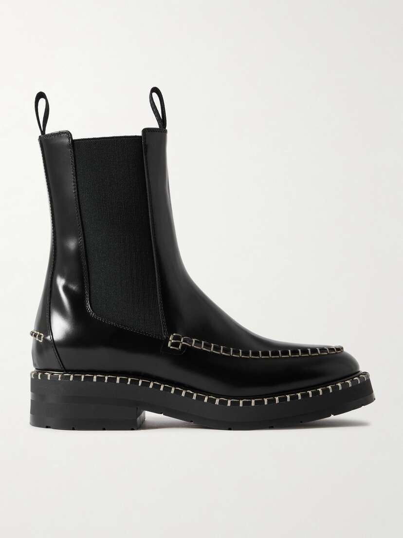 Chloé + Net Sustain Noua Whipstitched Glossed-leather Chelsea Boots