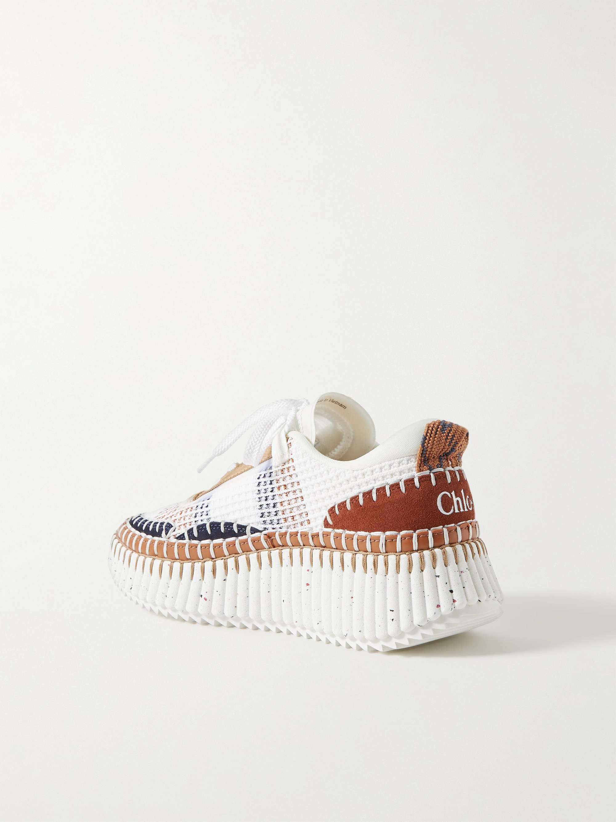 CHLOÉ + NET SUSTAIN Nama embroidered suede and recycled-mesh sneakers