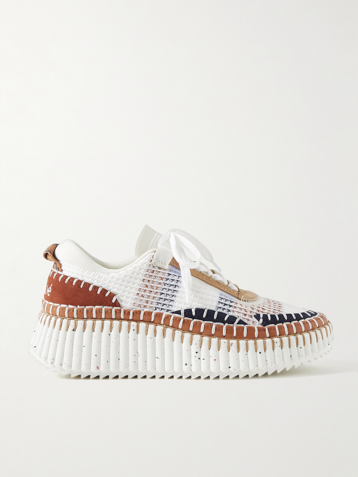 Shop Chloé + Net Sustain Nama Embroidered Suede And Recycled-mesh Sneakers In Burgundy