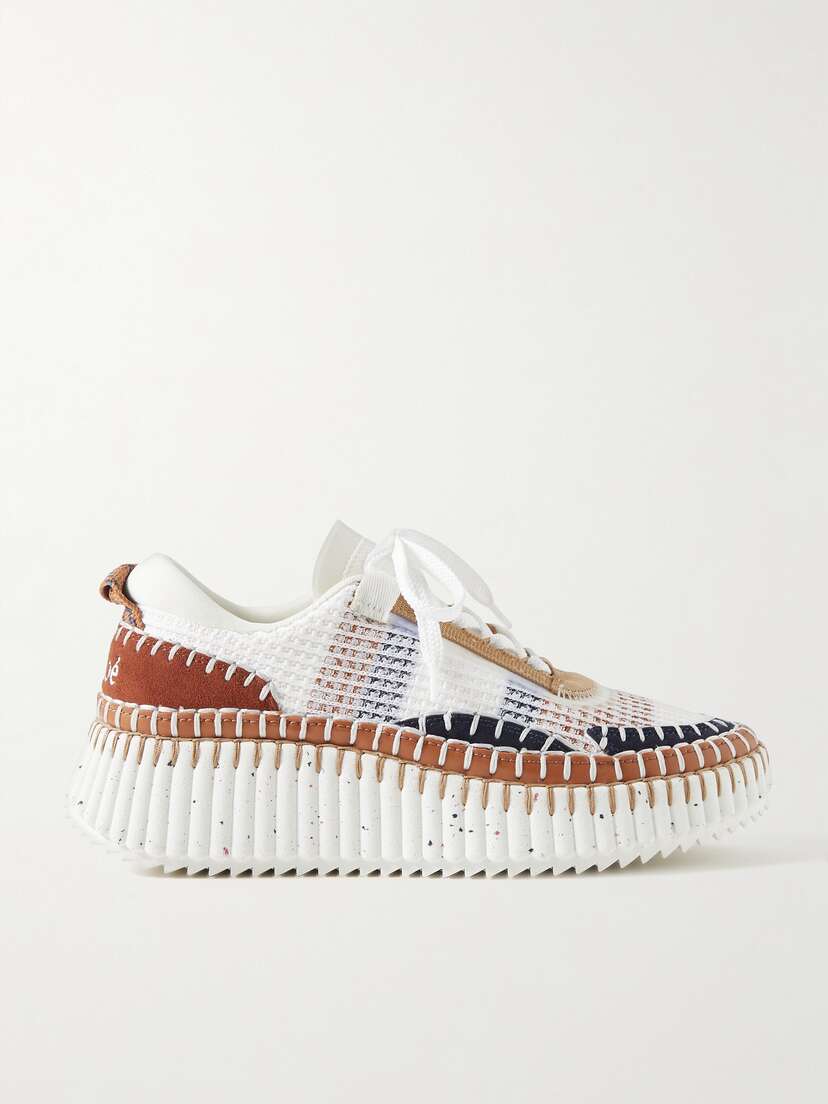 Chloé + Net Sustain Nama Embroidered Suede And Recycled-mesh Sneakers
