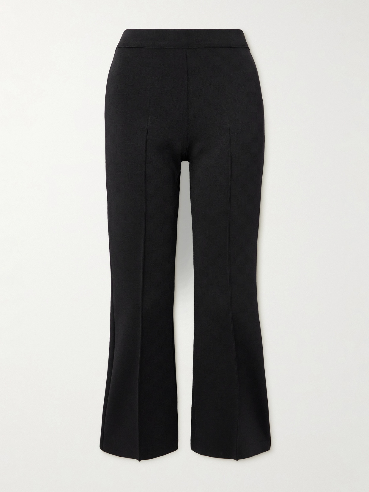 High Sport Kick Cropped Checked Stretch-knit Flared Pants In Black